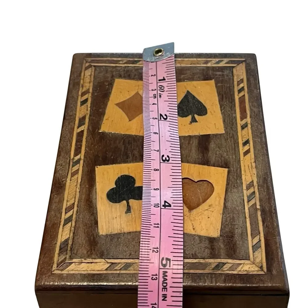 Marquetry Playing Cards Box Two Decks of Cards Aces Rustic Repair Vintage Gamble